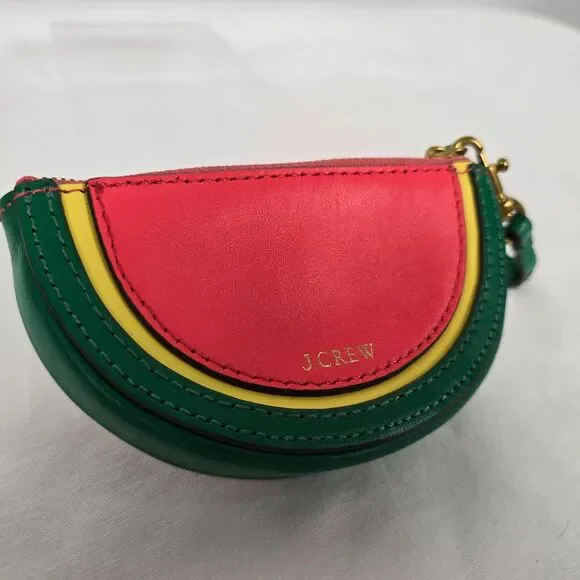 J. Crew Coin Wristlet Pouch Watermelon Red Yellow Green Black 5" x 3" - Picture 9 of 12